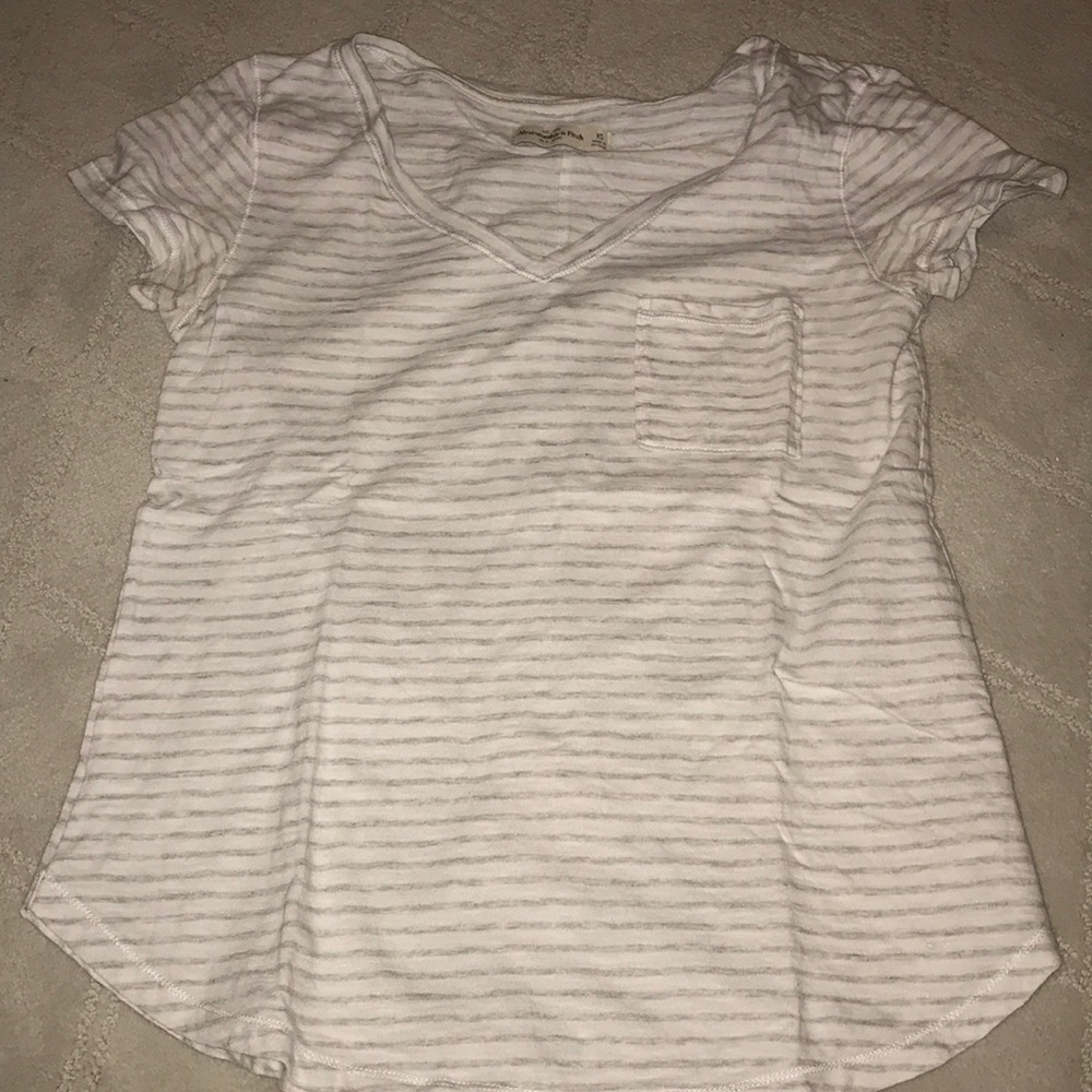 white and gray striped short sleeve